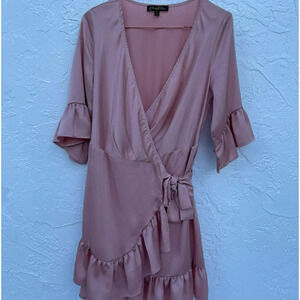 Petal Roz Womens Elegant Ruffle Mini Wrapped Robyn Dress Blush Pink Sz Medium